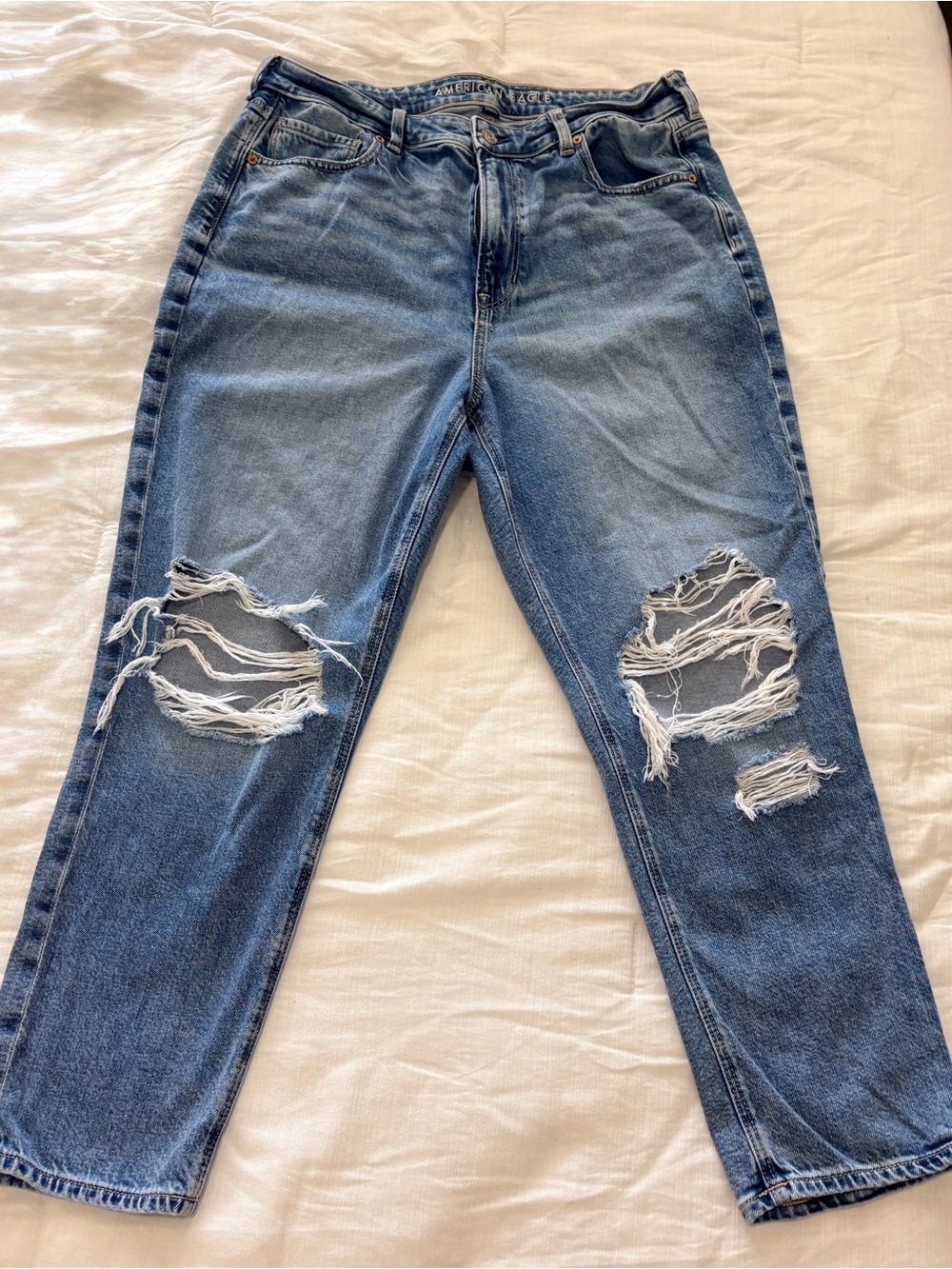 American Eagle Stigid Ripped Mom Jeans 14 Short